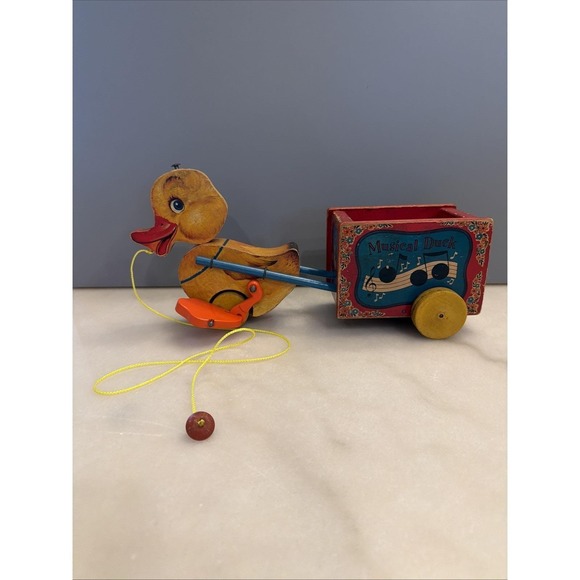 Fisher-Price Other - Vintage 1950s Fisher Price Wooden Musical Duck Pull Toy w/ Replaced Pull String